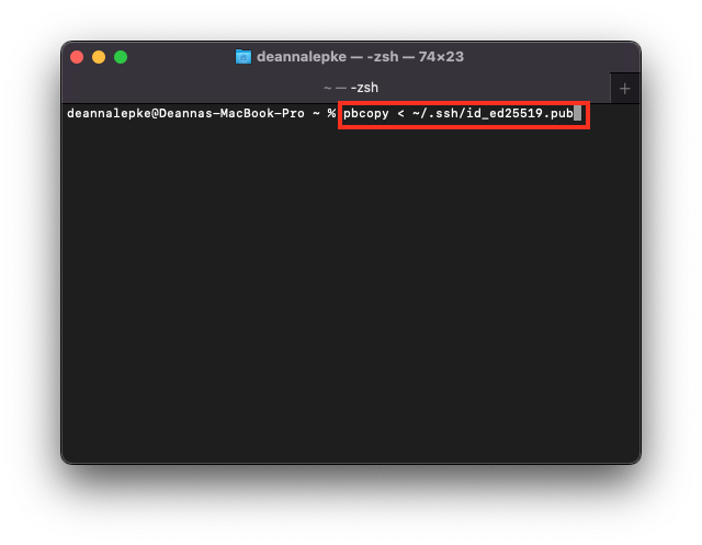 An image of the command to copy your SSH key to your clipboard