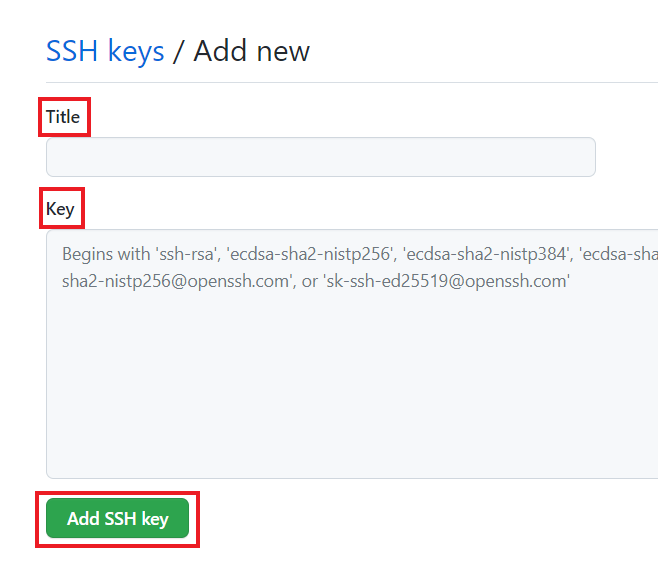 An image of Github's SSH Add Key Page after filling in the necessary SSH Key information